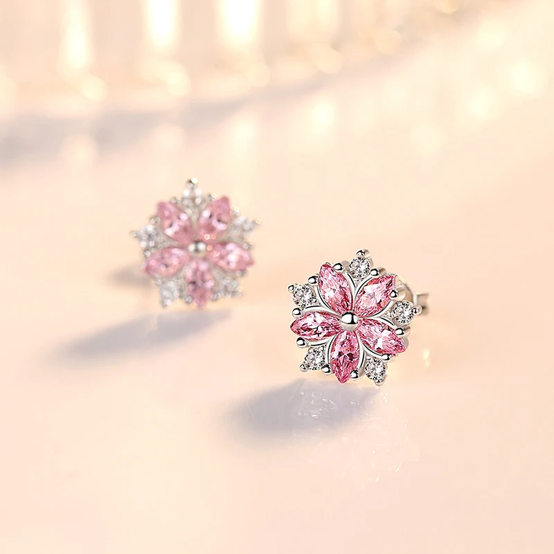 Real 925 Sterling Silver Woman\'s High Quality Fashion Jewelry Crystal Flower Hoop Earrings New XY0221