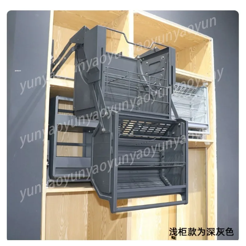 Double Body Pull Down Lift Basket 2 Tier Upper Cabinet Storage Elevator Kitchen Space Saving Organizer Rack