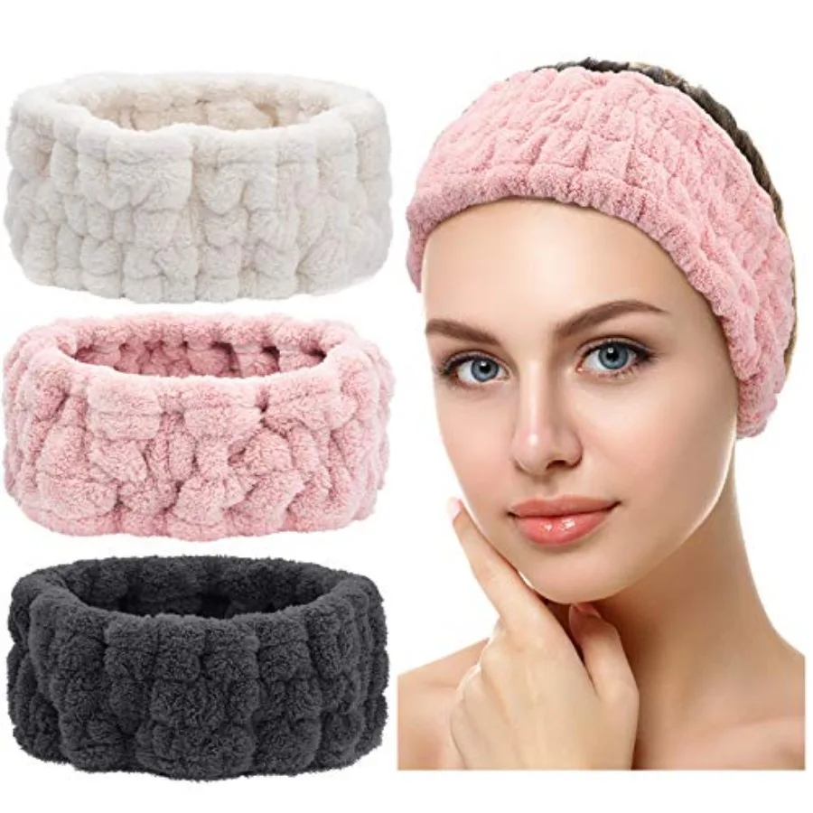 

3 Pieces Spa Headband for Women Facial Makeup Headband Soft Terry Cloth Hairband for Washing Face Mask Spa Shower Gifts,Milky-,