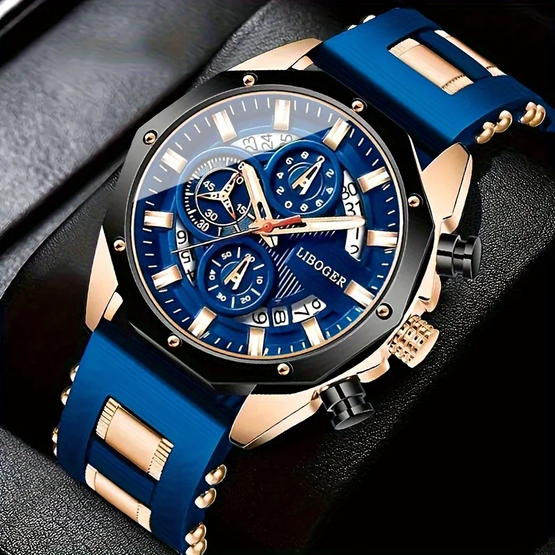 패션 남자 시계 실리카 젤 스트랩 망 쿼츠 시계 날짜 기능 비즈니스 캐주얼 시계 남자 선물