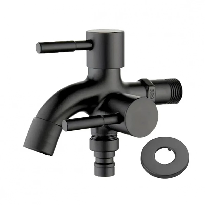 304 Stainless Steel Faucet One Into Two Out Multifunction Double-outlet Washing Machine Faucet Outdoor Garden Sink Pool Faucet