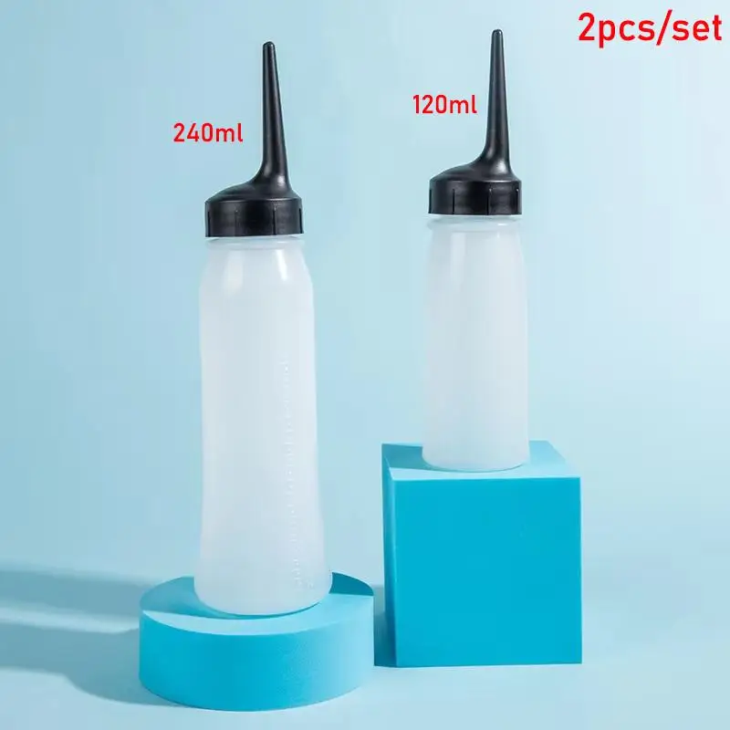 2Pcs/Set 240ml 120ml Plastic Hair Oil Applicator Bottle Scale For Salon And Home Use Pointed Tip For Precision Application