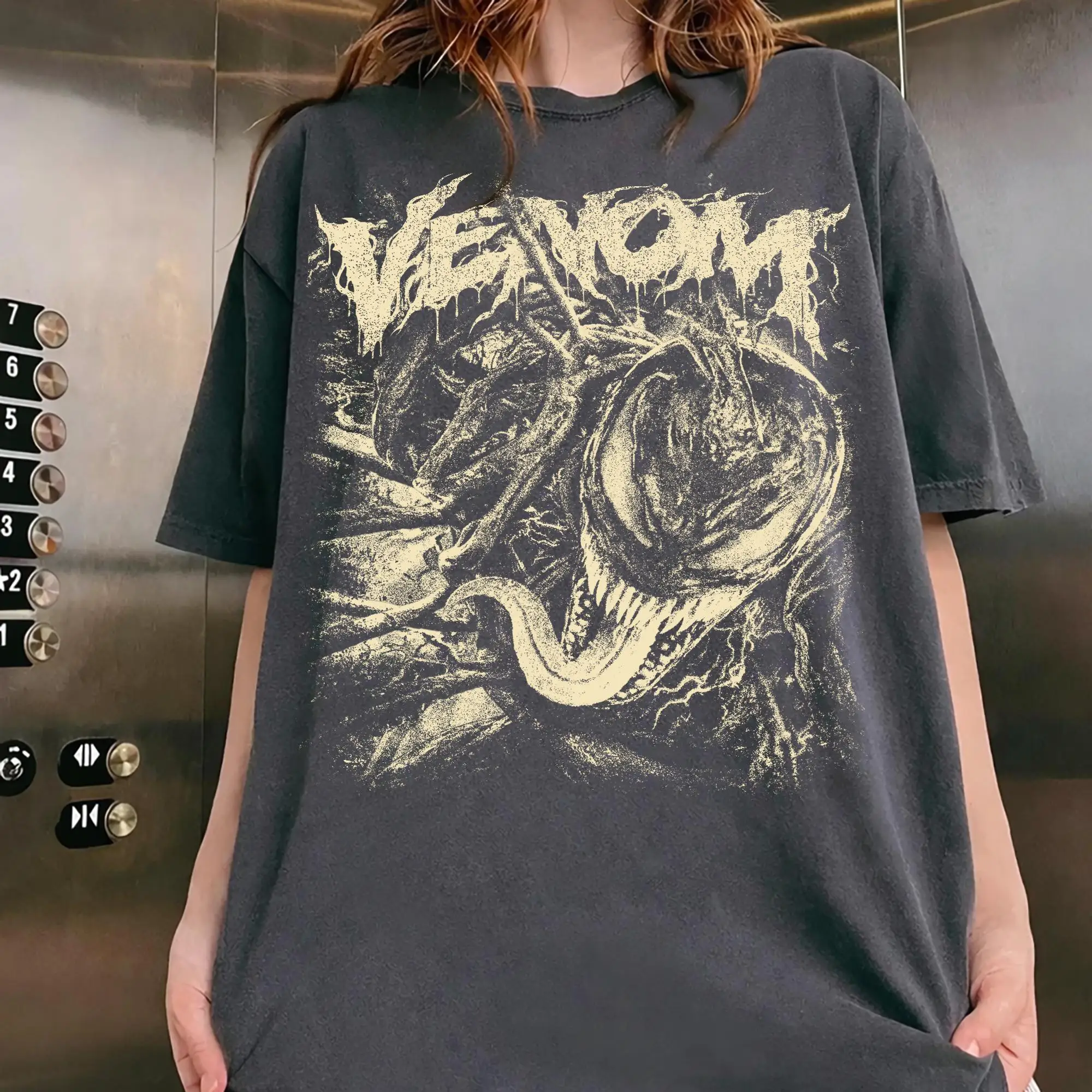 Distressed Monster Face Graphic Tee, Dark Creature Shirt, Retro Horror Style, Spooky Fan Gift, Oversized Black T-Shirt
