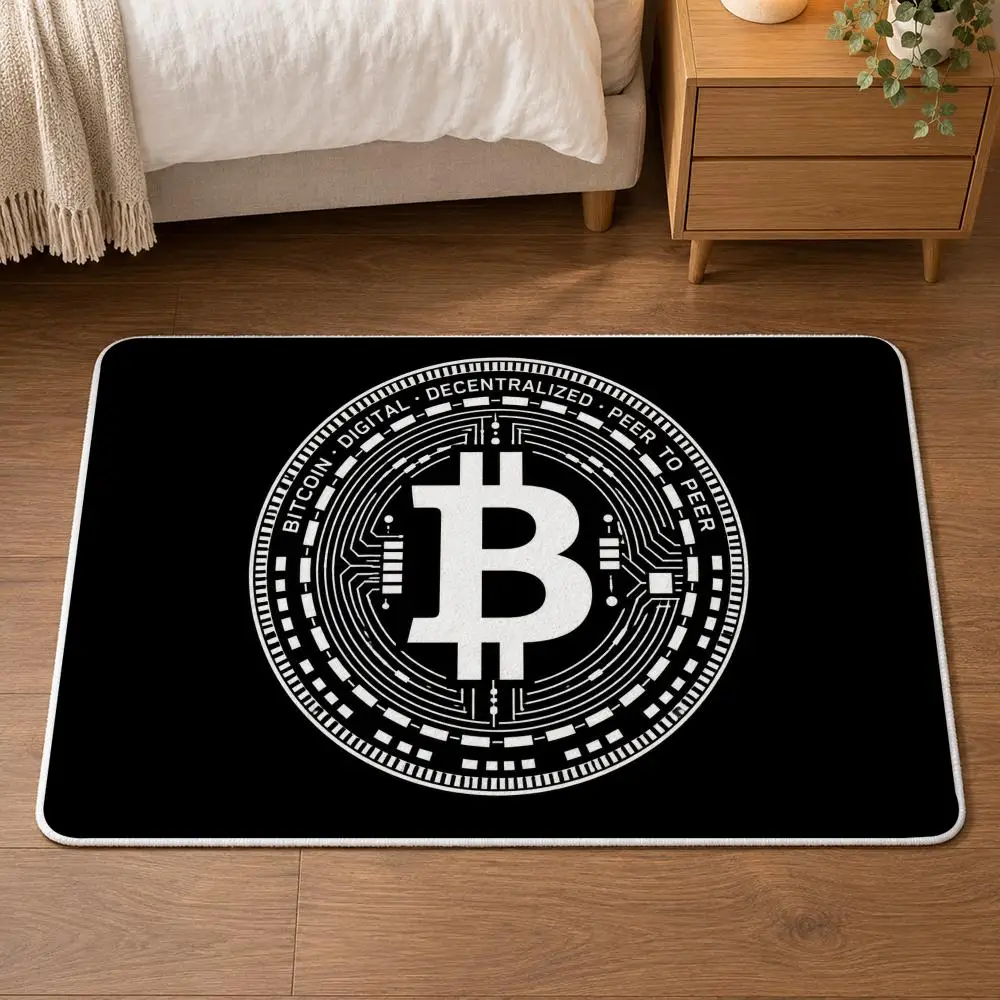 Bitcoin Design Floor Mat Flannel Rug Soft Non Slip Door Mat for Bathroom Bedroom Entryway Home Decor Gift