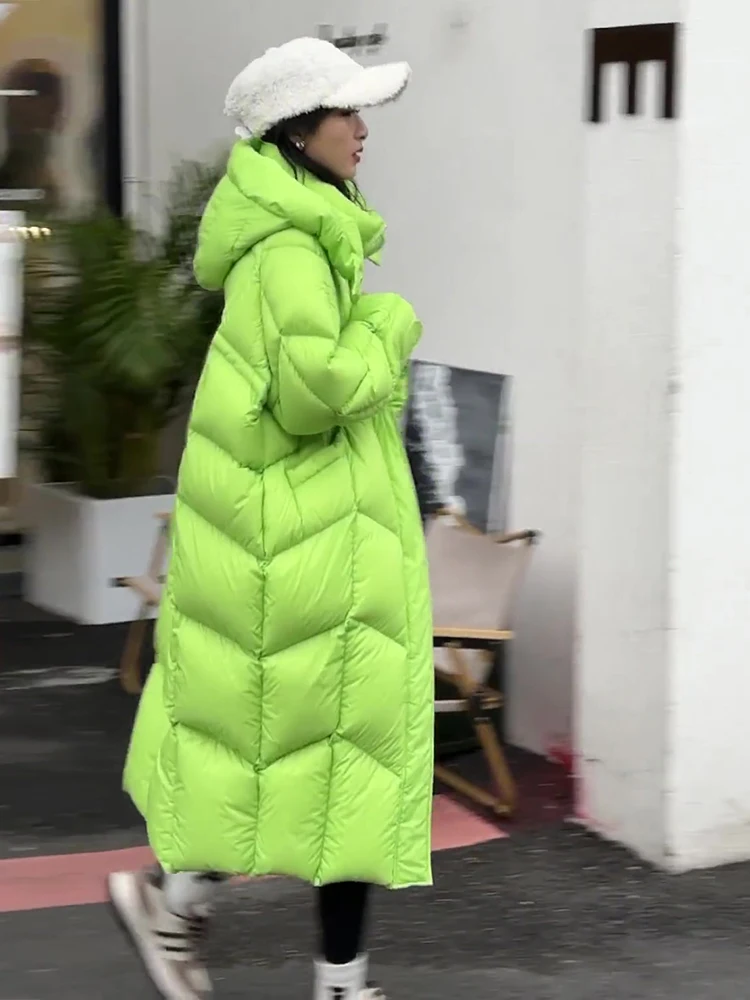 

Модная длинная белая женская зимняя куртка-пуховик свободного кроя выше колена, теплая верхняя одежда для повседневной носки на молнии