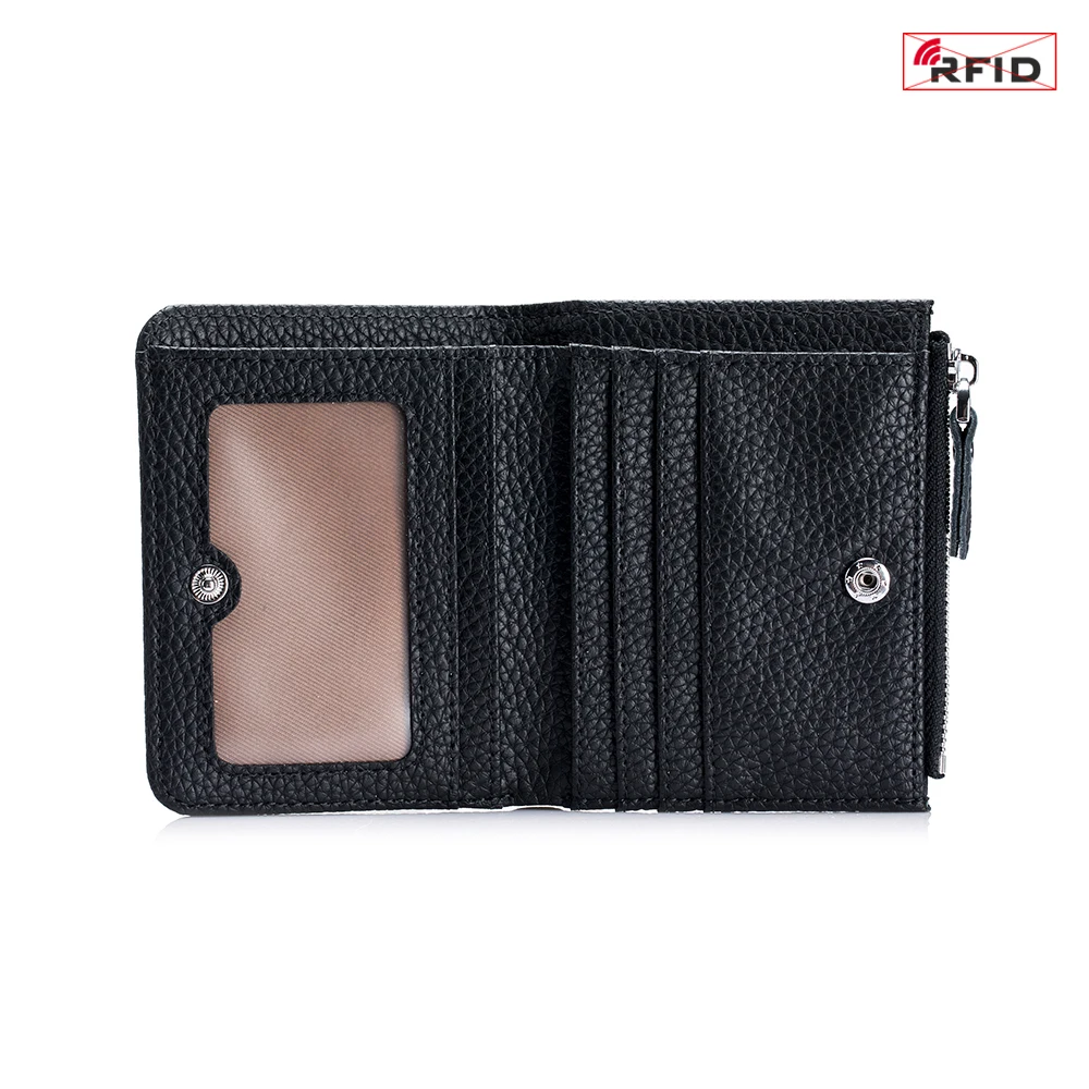 Cowhide Fashion Ultrathin Genuine Leather Short Wallet Women's Card Holder RFID Wallet Zipper Change Pocket Card Bag Coin purse