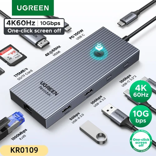 UGREEN USB HUB 9 en 1 4K60Hz HDMI PD100W RJ45 SD/TF USB3.2 Gen2 10Gbps para accesorios de ordenador portátil Dell MacBook HP Splitter Docking