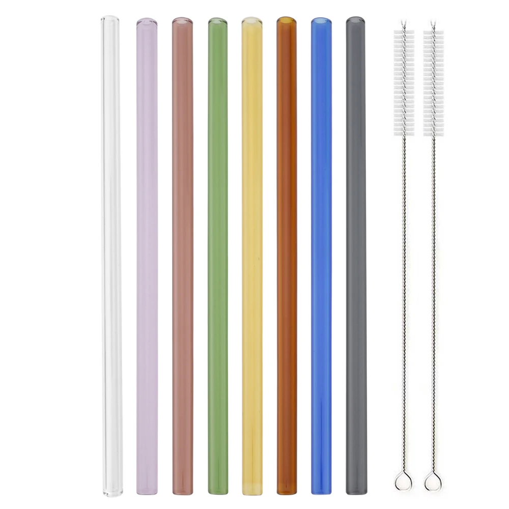 

Reusable Drinking Straw High Borosilicate Colorful Glass Straws Set Eco Friendly Straws for Smoothies Cocktails Bar Accessories