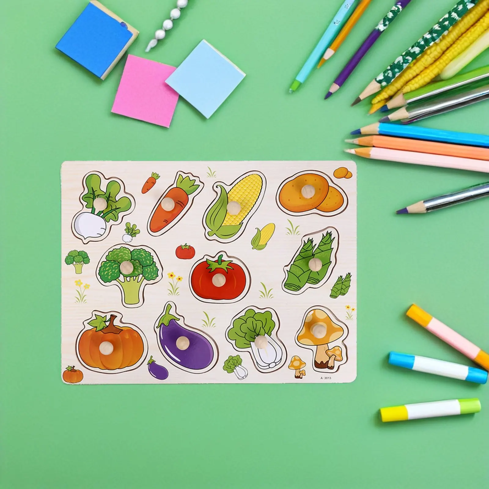 

2Pcs Montessori Wooden Peg Puzzle Fruit Vegetable Set Early Learning Educational Jigsaw Board Toddler Activity