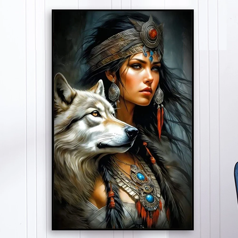 5D DIY كامل جولة الحفر الماس اللوحة النساء والذئب ديكور المنزل الفن الحرفية 40x60cm #4