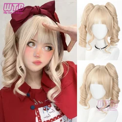 Long Curly Twin Ponytails Synthetic Wig Bangs Cosplay Lolita Party Chic Girls Princess Blonde Short Heat Resistant Hair