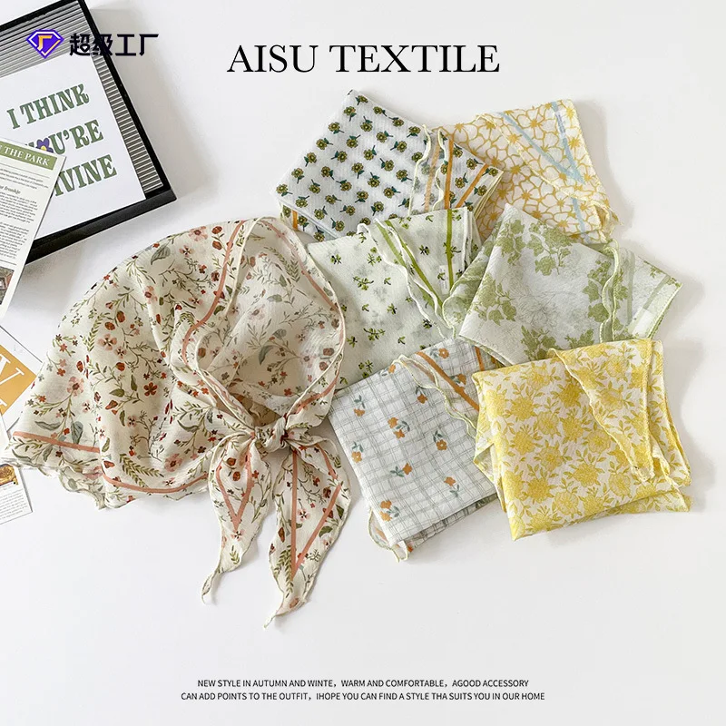 Triangle Scarf Chiffon Sheer Lightweight Summer Breathable Multicolor 55cm Neck Wrap Head Scarf Bandana Daily Wear Women