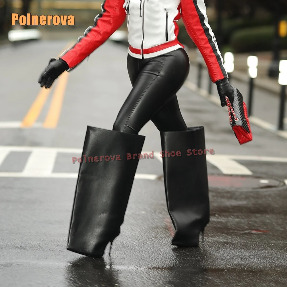 

Black Sexy New Wader Knee-High Boots Pointed Toe Stiletto Thigh Circumference Spicy Girl Sleek Modern Boots 2025 New Style Trend