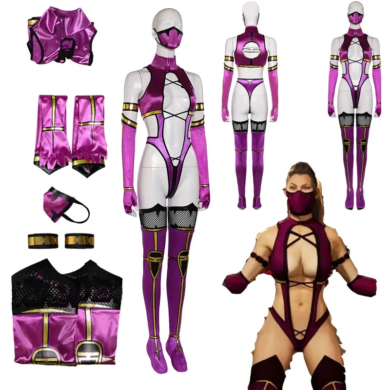 

Игра Mortal Kombat Mileena, сексуальный комбинезон для косплея, костюм для ролевых игр для взрослых женщин, маскировочная одежда, маска, карнавальный костюм на Хэллоуин