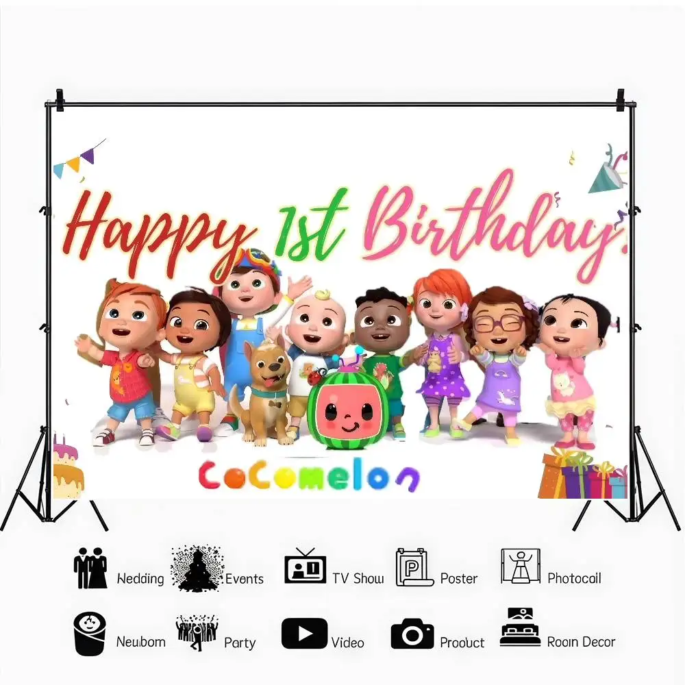 Cartoon Niedliche C-CoComelonS Baby-Hintergründe für Fotografie, Kindergeburtstag-Party-Poster, Blumen-Ballon-Dekor, Fotohintergrund – Detail 7