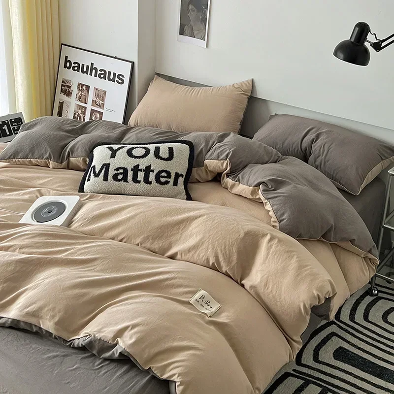 Home Furniture New super soft washed cotton bed four-piece set Class A double-layer gauze sheets and quilt cover dormitory four-