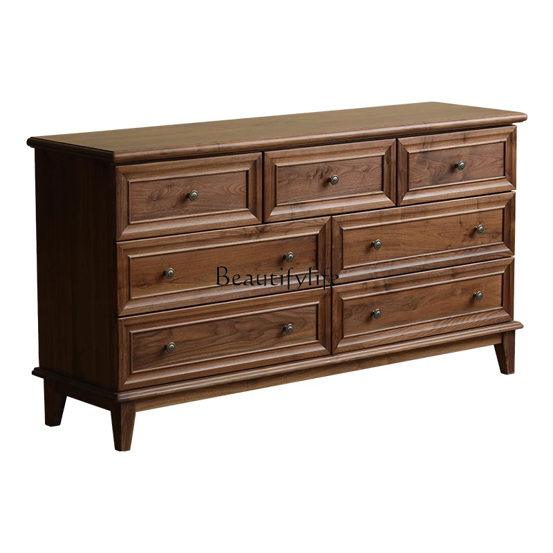 

American solid wood seven-chest cabinet modern simple black walnut medieval storage locker