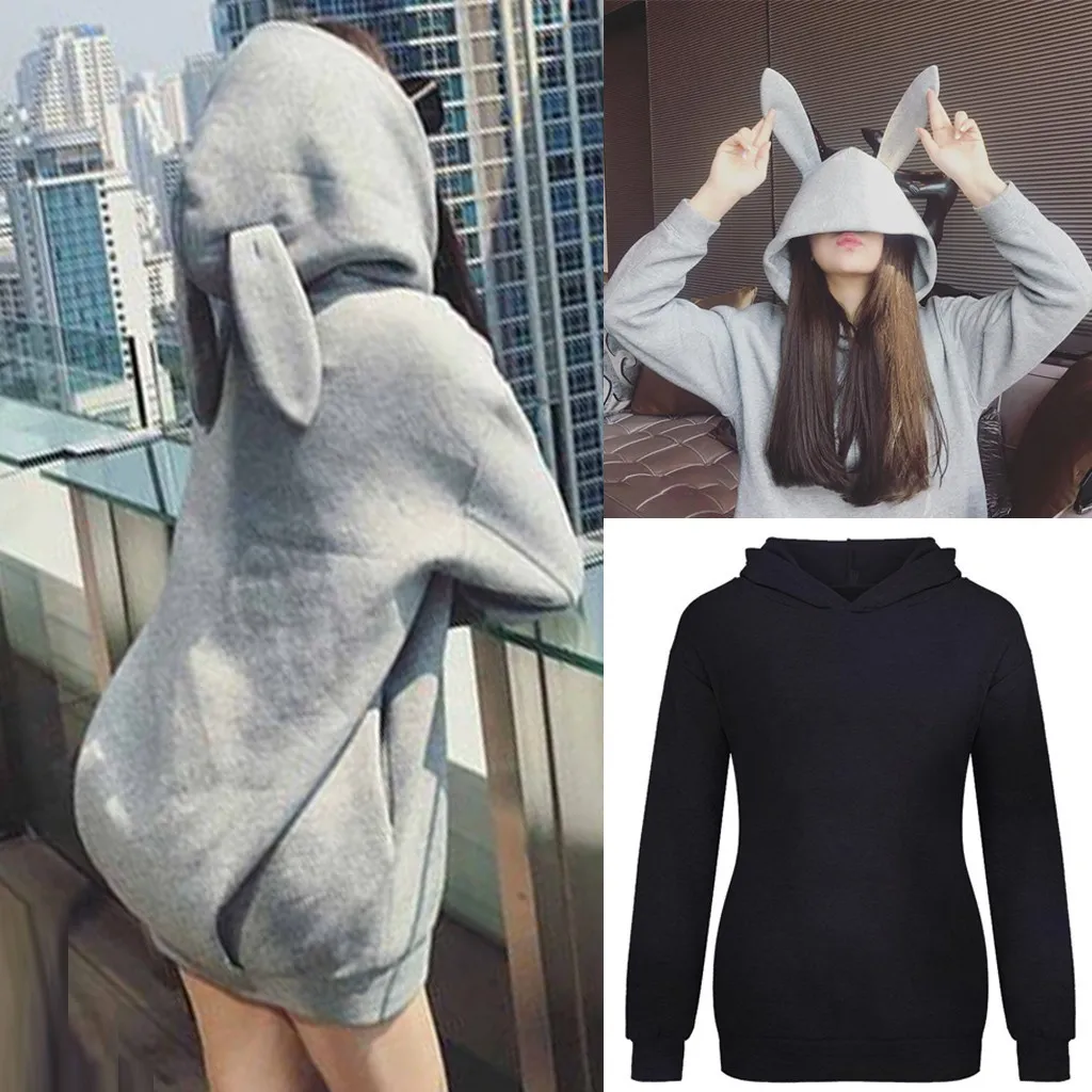 Rabbit Cap Sweatshirt Women Y2k Korean Hooded Sweatshirt Ears Cute Top Long Sleeve Blouse Oversize Streetwear Ladies Overcoat