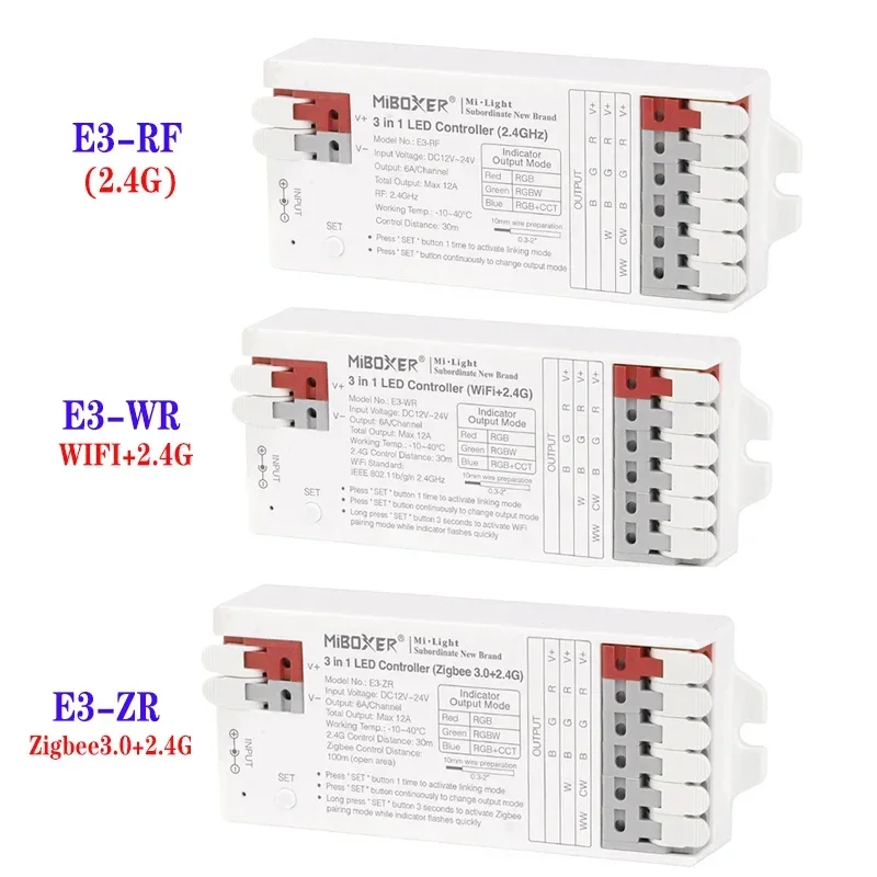 Miboxer 3 in 1 LED Controller Zigbee+2.4GHz E3-ZR and Wifi+2.4GHz E3-WR and 2.4GHz E3-RF LED Controller