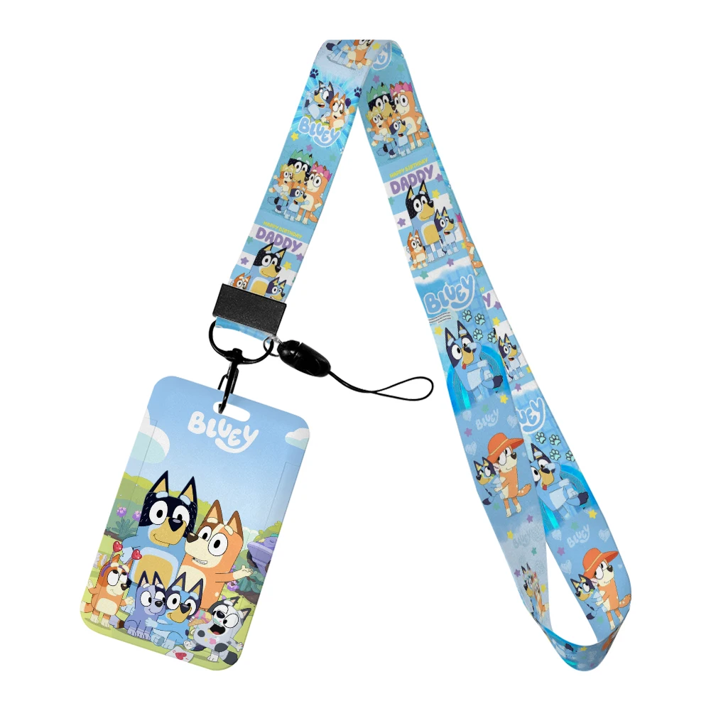 LLavero con cordón de perro azul de dibujos animados, funda para tarjeta de identificación de autobús, soporte para insignia de estudiante, cuerda para colgar, regalos, correas para llaves, accesorios