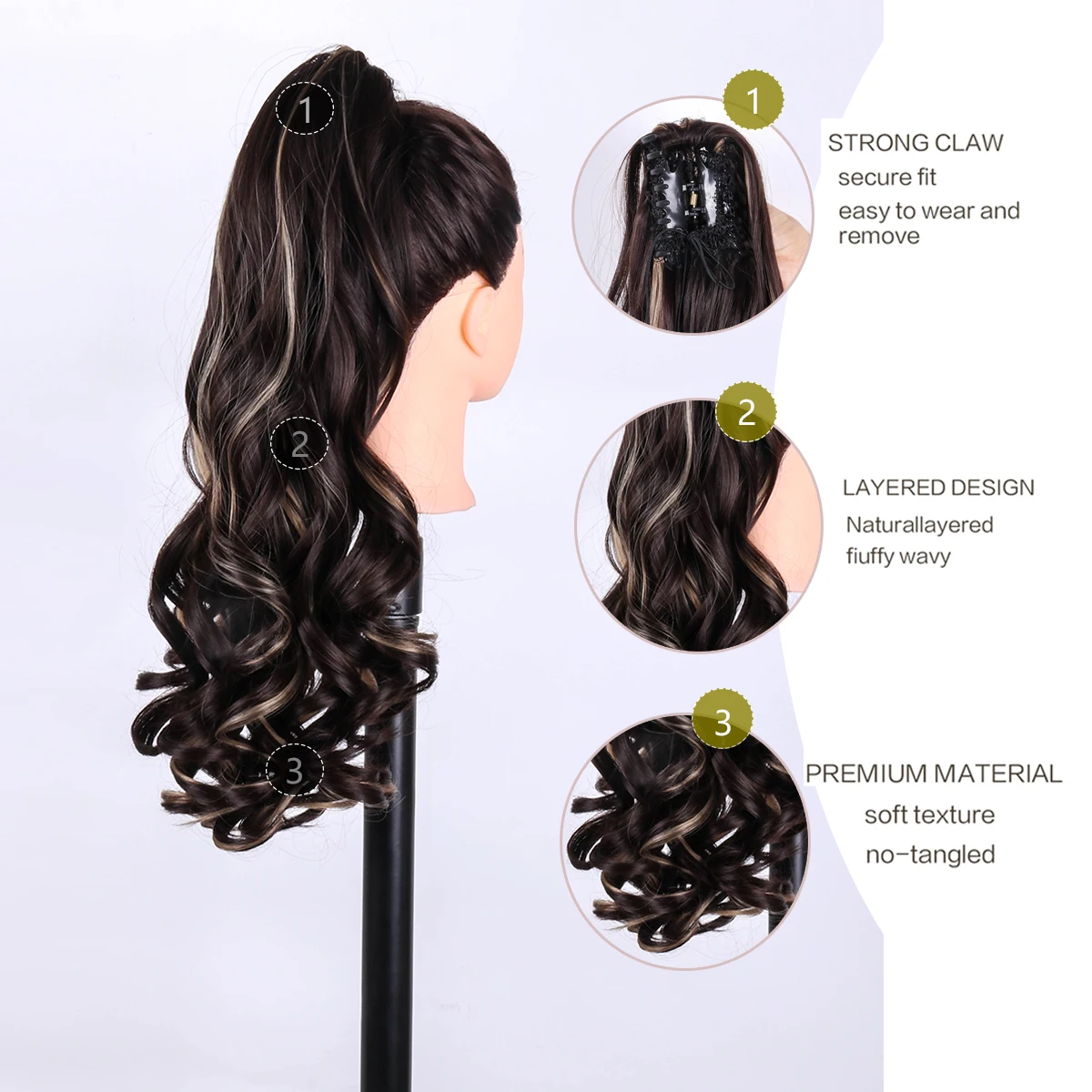 Heat Resistant Fiber Long Curly Wavy Clip in Ponytail Hairpiece multicolour 20Inch Full Machine Made Top Quality Young Female Ha