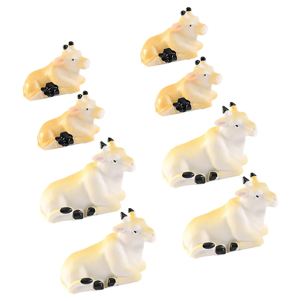 

8 Pcs Moss Micro Landscape Ornaments Figurines Mini Cow Realistic Decoration Resin Cows