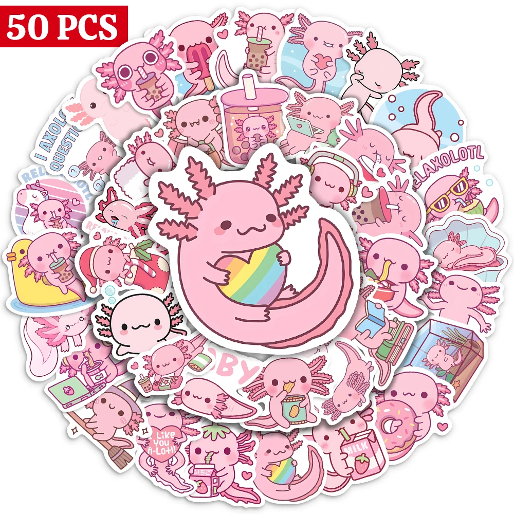 Animais Kawaii Bonito Dos Desenhos Animados Axolotl Adesivos Arte Estética Decalques Scrapbooking Etiqueta Diário Papelaria Computador Geladeira PVC