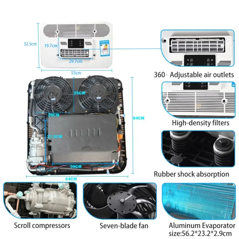 

New 48v 60v 72v Electric Parking AC Cooler 24v Rooftop Air Conditioning 12V for Car Truck Motohome