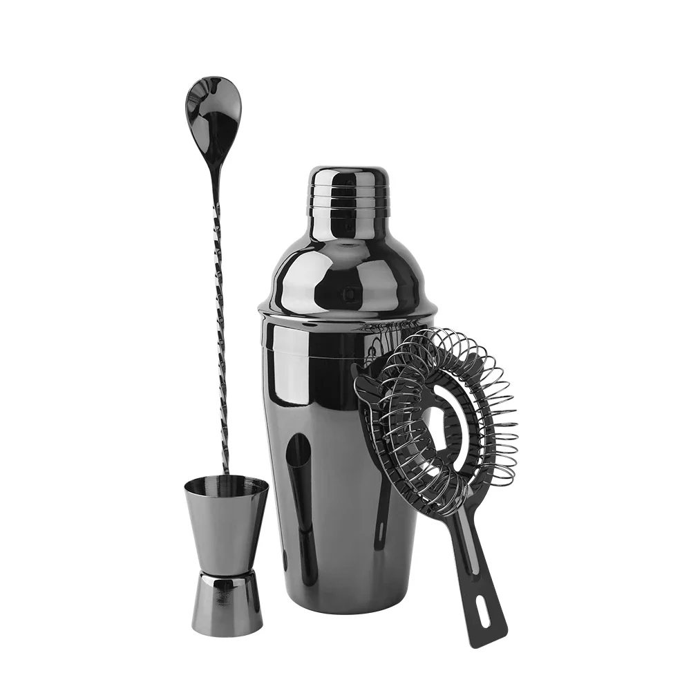 

Black Cocktail Shaker Bar Set Professional Margarita Mixer Drink Shaker and Measuring Jigger & Mixing Spoon Set Bartender Kit