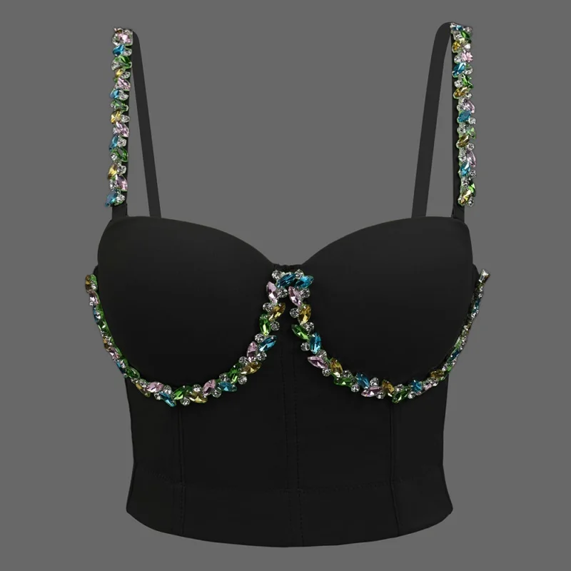 

Fashionable colorful diamonds smart fish corset suspenders tube sexy girl top nightclub party cropped vest women wedding bra