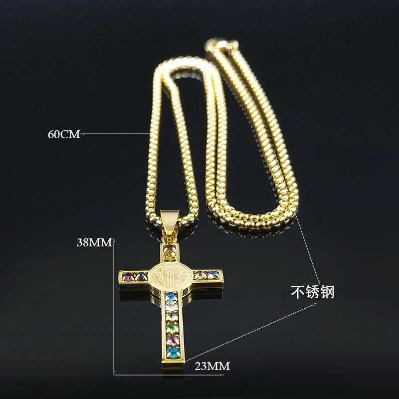 2024 New fashion stainless steel necklace Saint Benedict Crystal Saint Pendant Cross men's necklace accessories accessories image 6