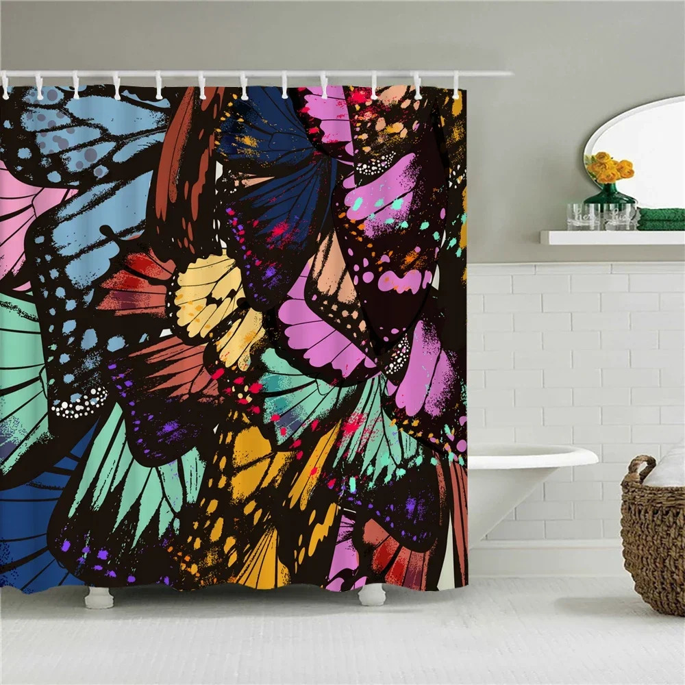 Colorful Butterfly 3D Printed Shower Curtain Polyester Fabric Bath Curtain for Bathroom Curtain Decoration Shower Curtains