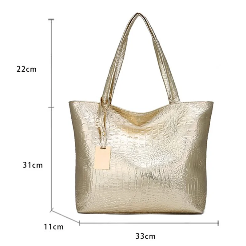 Brand Fashion Casual Vrouwen Schoudertassen Zilver Goud Zwart Krokodil Handtas Pu Leer Vrouwelijke Grote Tote Tas Dames Handtassen sac