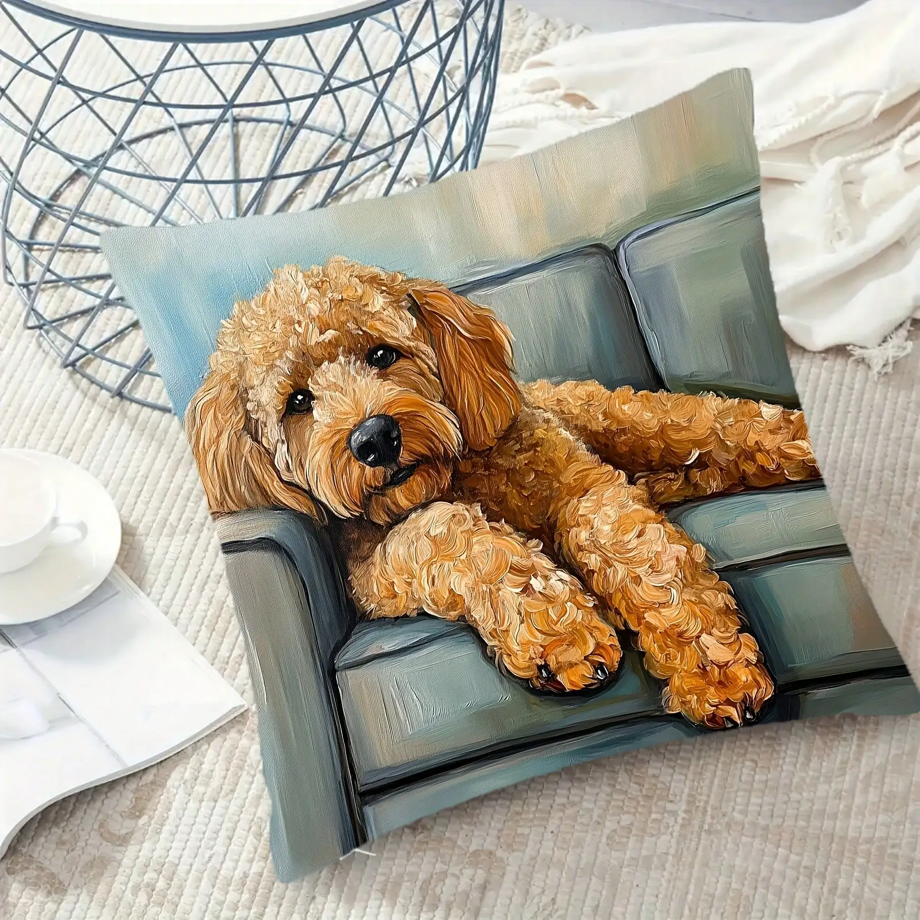 18x18 Inches Vintage Geometric Golden Retriever Dog Design Throw Pillow Cover, Single-Sided Printed, Envelope Closure, Perfect For Living Room, Sofa, Or Bedroom Decor