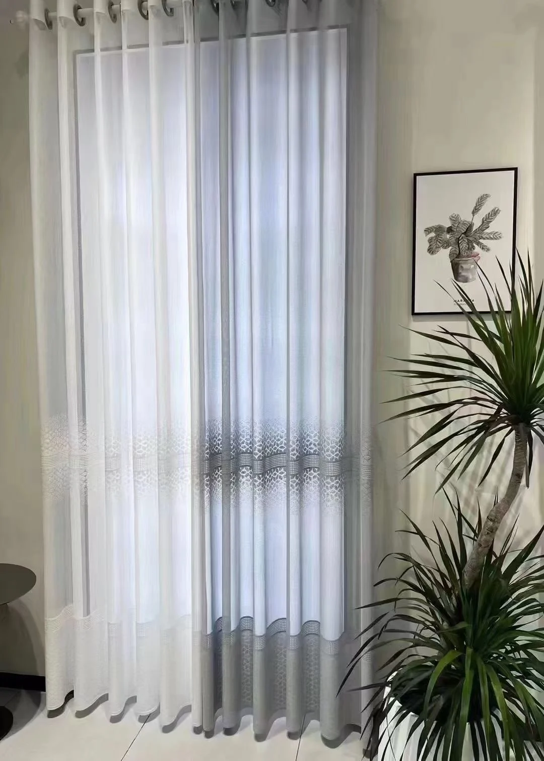 1PC Golden Branches Jade Leaves Warp Knitted Window Curtains Hotel and Guesthouse Engineering Screens Light Luxury Furnishings