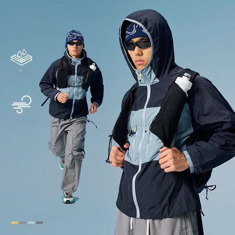 Unisex Lightweight Water-Repellent Hooded Jacket  Adjustable Cuffs for Hiking, Urban Commute & Outdoor Casual