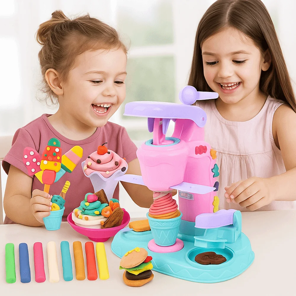 Unique Design DIY Maker Toy Handmade Mold Tool Interesting Design Early Learning Toy Ice Cream Noodles Machine Colored Clay