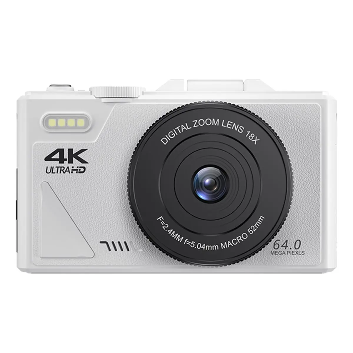 [T28C] 4K Digital Camera, 3 Inch Flip Screen 64MP UHD 18X Zoom Autofocus Retro Compact Camera, Portable Camera White
