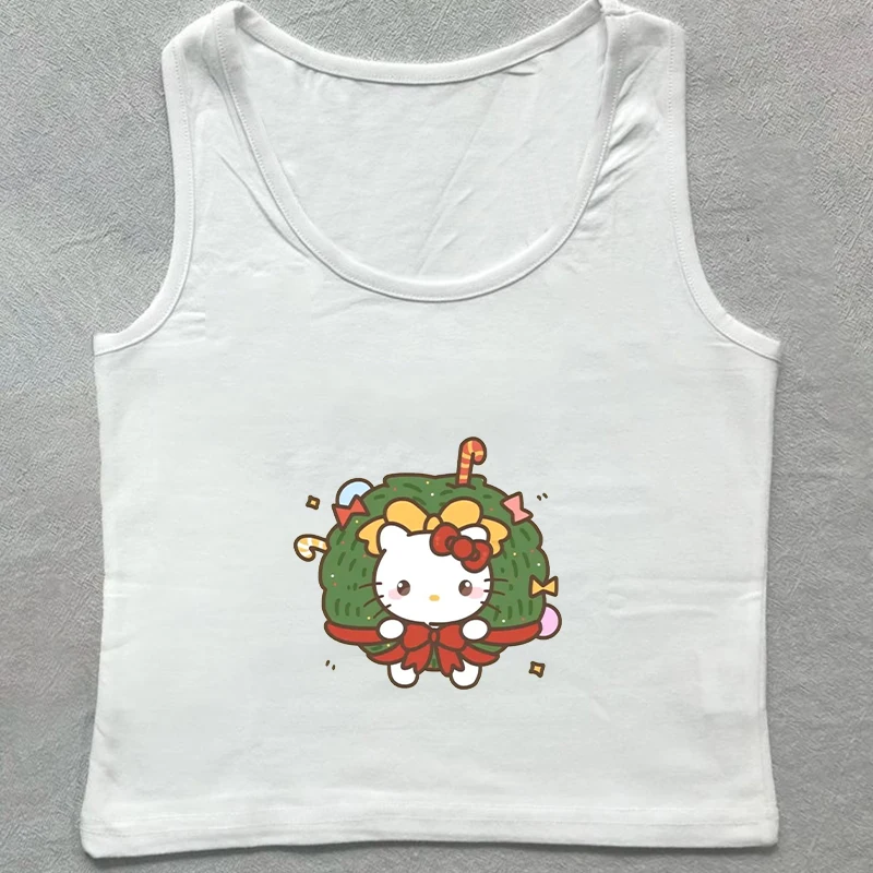 Sommer Sanrio Hello Kitty süßes Mädchen japanisches und koreanisches Y2K-Top Damen-T-Shirt 2025, neues kurzes ärmelloses T-Shirt Damen-Top