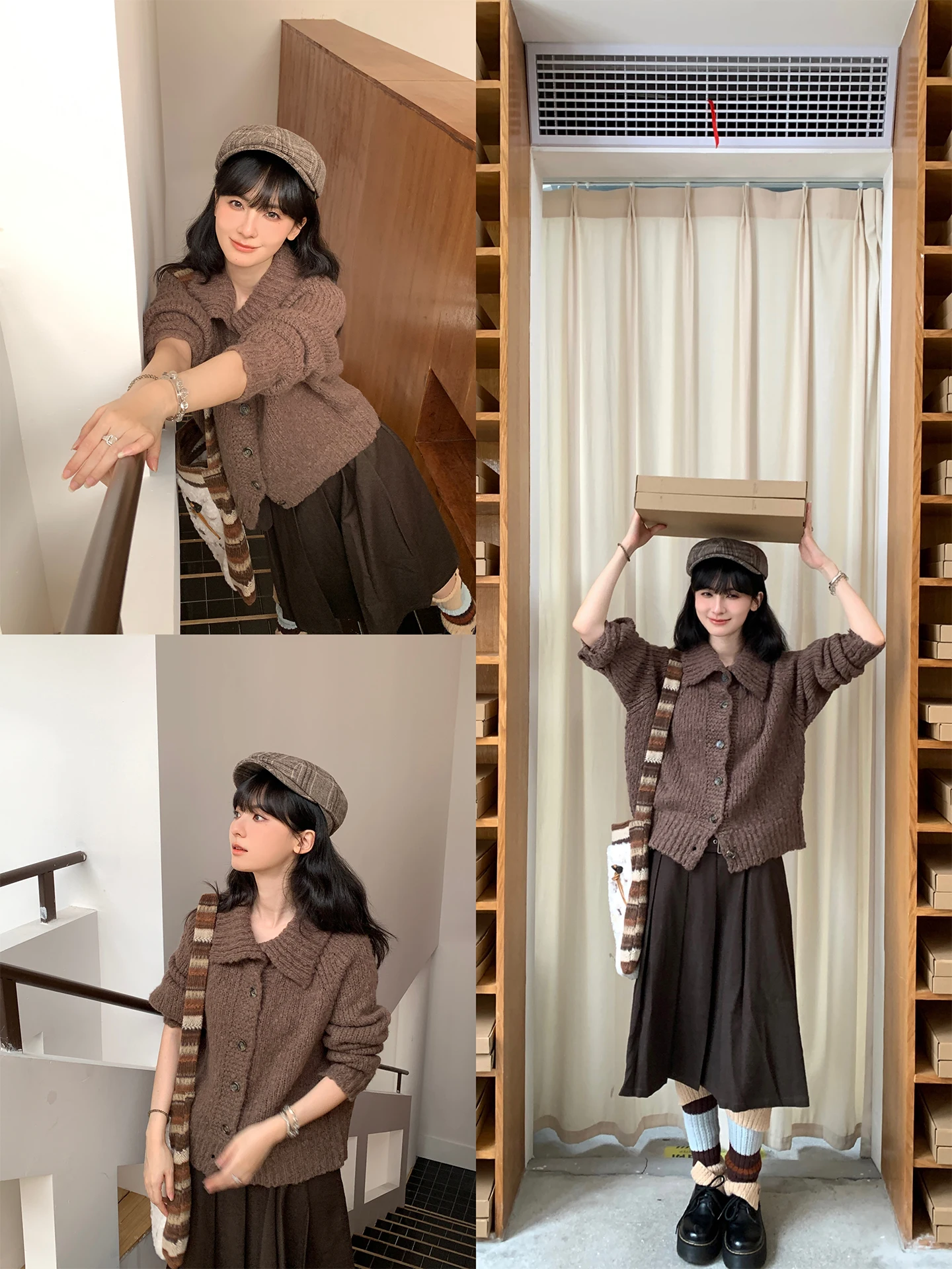 

Вязаный кардиган Bella Poetica с пуговицами из смолы, свободный свитер с отложным воротником, длинный рукав, женская модная одежда весна-осень