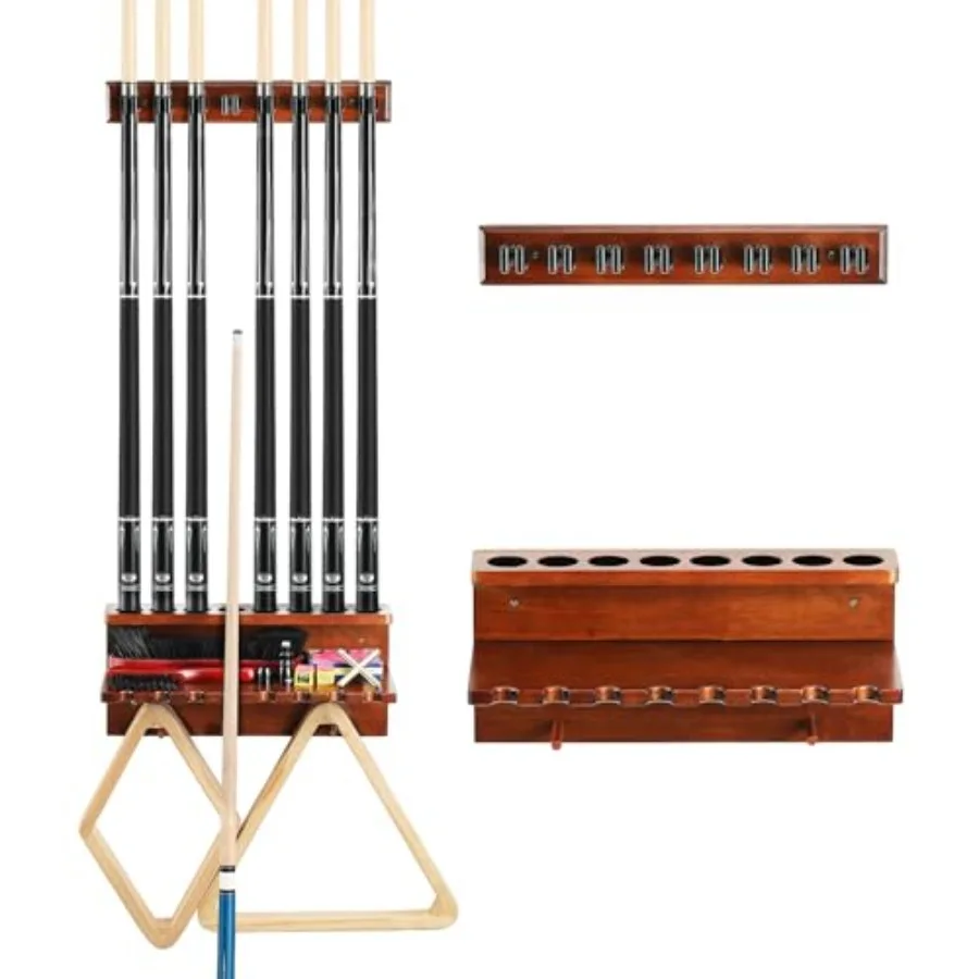 

Wall Mount Pool Stick Holder - Billiards Pool Cue Rack Hardwood Pool Cue Set Holder for Cues Sticks Storage Pool Table Accessor