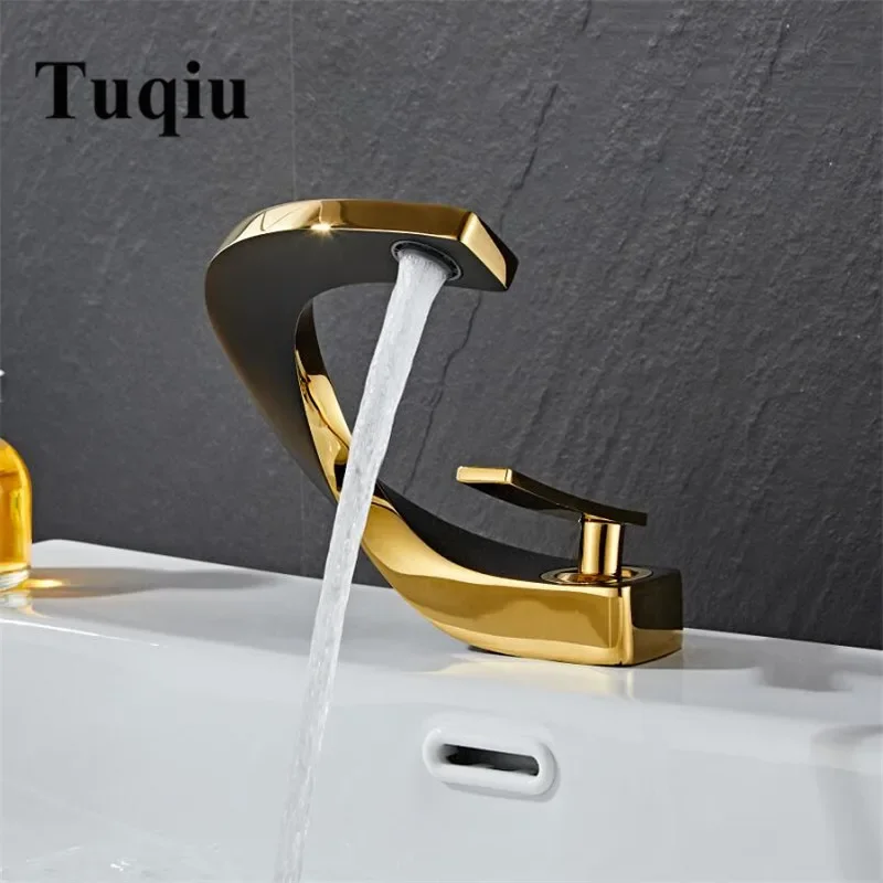 Tuqiu Basin Faucet Black and Gold Bathroom Mixer Tap Brushed Gold/Nickel/Chrome Wash Hot and Cold Sink New