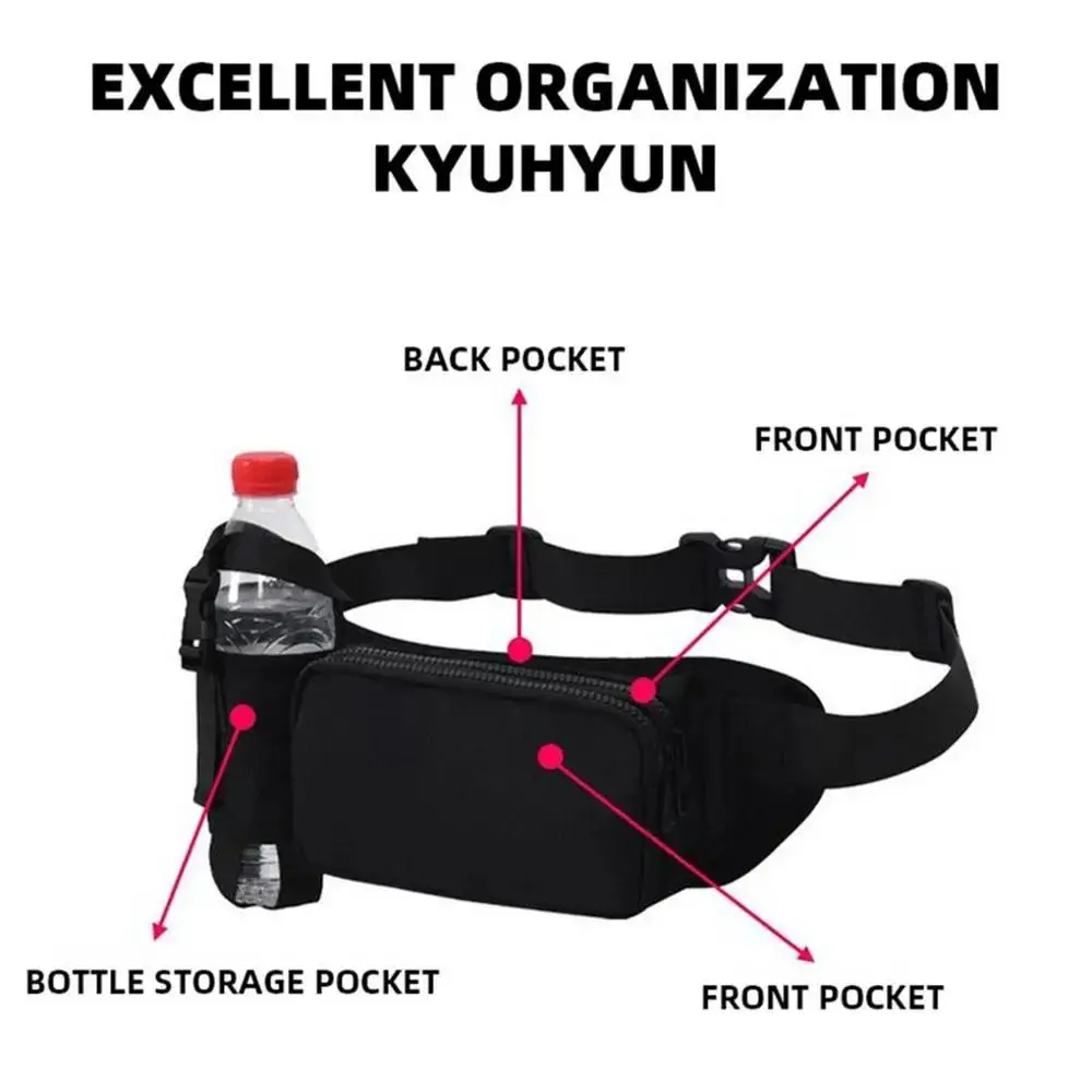 Oxford Cloth Running Belt Pack Waterproof with Water Bottle Bag Sports Shoulder Pack Black Large Capacity Running Crossbody Bags