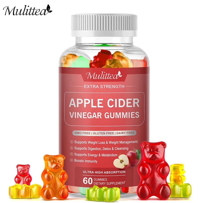 Mulittea Malic Acid Apple Cider Vinegar gummies for Boost Energy Detox & Fat Burner &flat belly Gut Health Inhibiting Fat Growth