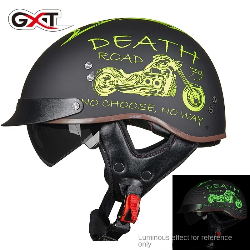 GXT Retro Motorcycle Helmets MT-4 Men and Women Personality Vintage Moto Helmet with HD Visors Half Helmet Casco Moto Scooter