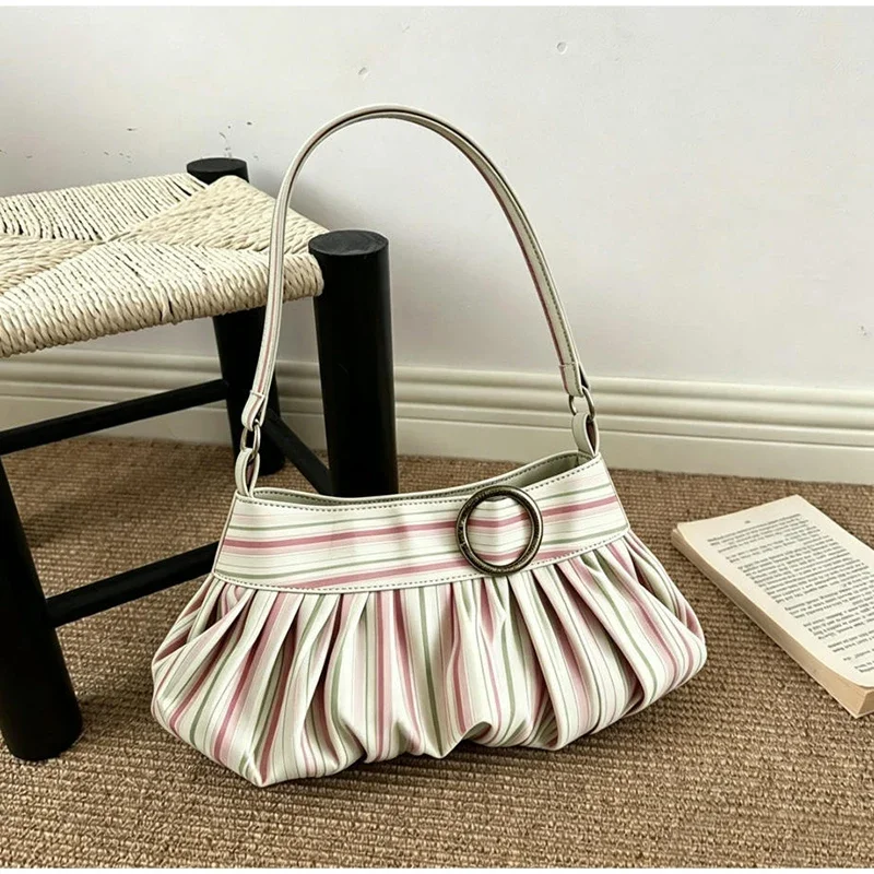 Gestreifte, gepunktete, plissierte Umhängetasche, koreanische süße, niedliche Damen-Umhängetasche, lässige Pendler-Geldbörse, leichte Handtasche – Detail 9
