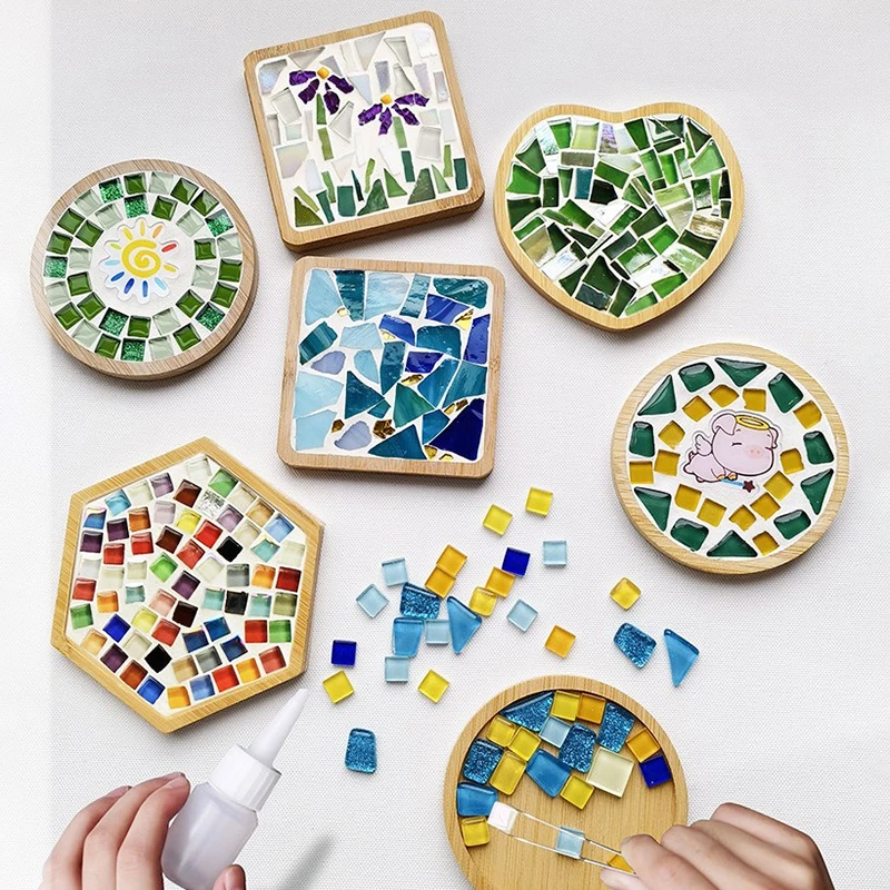 Handmade DIY Mosaic Cup Mat Bottom Bamboo Pad Early Education Free Creation Handicraft Toys