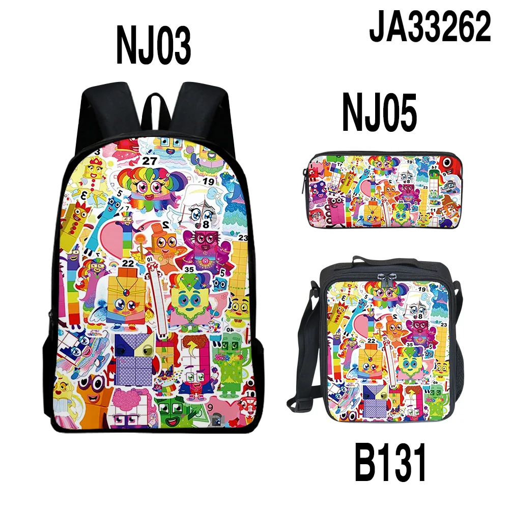 3pcs/set Backpack 3D Cosplay Students Boys Girls Schoolbag Lunch Bag Pencil Case Travel Laptop Bag