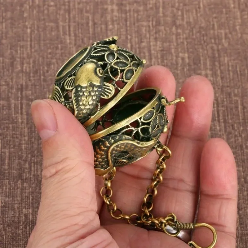 2026 Antique Hollow Brass Sachet Ball Incense Burner Car Home Pendant Fragrance Storage Ornament Decor Accessory