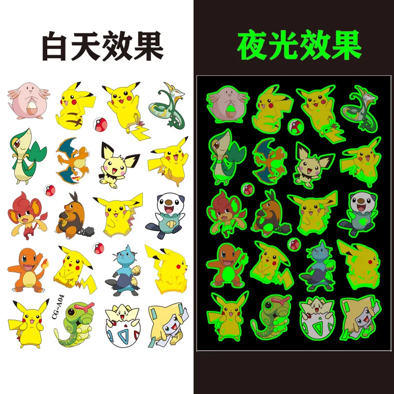 1Pcs Neue Leuchtende Pokemon Pikachu Nette Tattoo Aufkleber Arm Gesicht Glowing Körper Kunst Temporäre Tattoo Party Aufkleber Geschenk